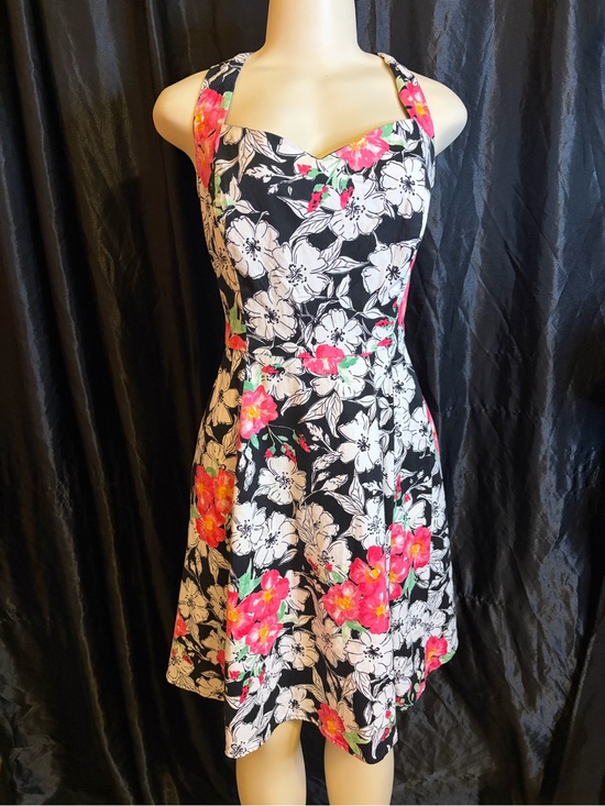 torrid Dresses & Skirts - torrid Black Floral Halter Fit & Flare Dress with Pink Accents